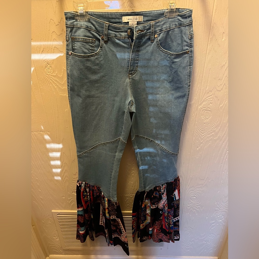 Gemma and Jane Scarf Print Mid Rise Jeans